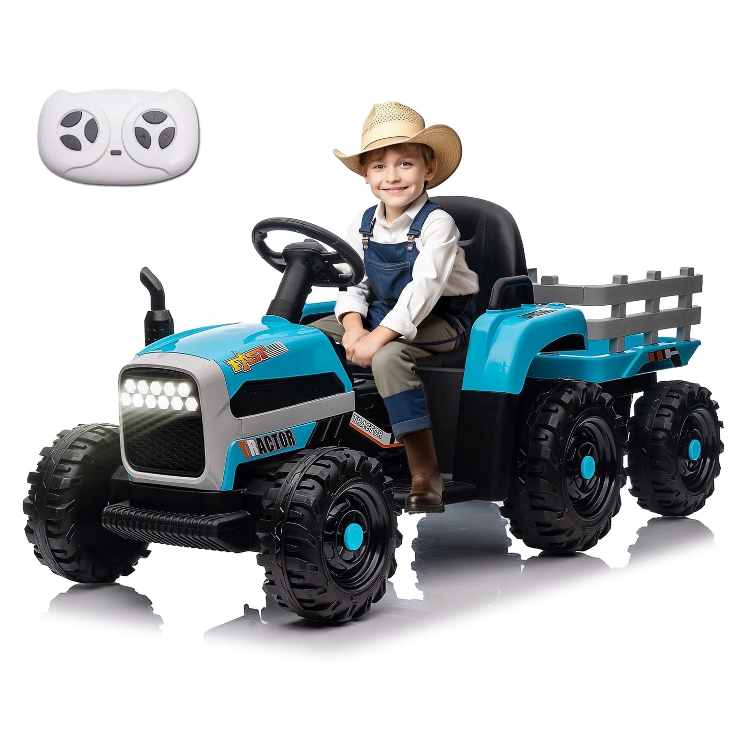 Xuanlur 24V Ride on Tractor with Remote Control, Ride on Toy for Big Kids, Kids Electric Vehicles Ride On Tractor Car with 200w*2 Motor, USB, LED light, Bluetooth, 3 Speed Adjustable (Blue)