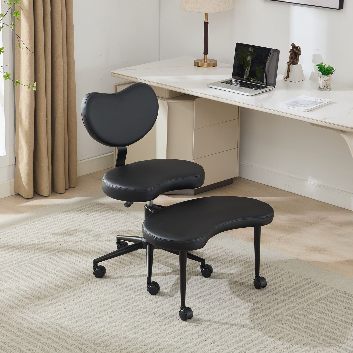 GAKMCIL Ergonomic Cross Legged Swivel Chair, 360° Swivel Footrest, Adjustable Height and PU Leather, Yoga Meditation & ADHD Chair with Back Support, SGS certificated cylinder for Home & Office(Black)