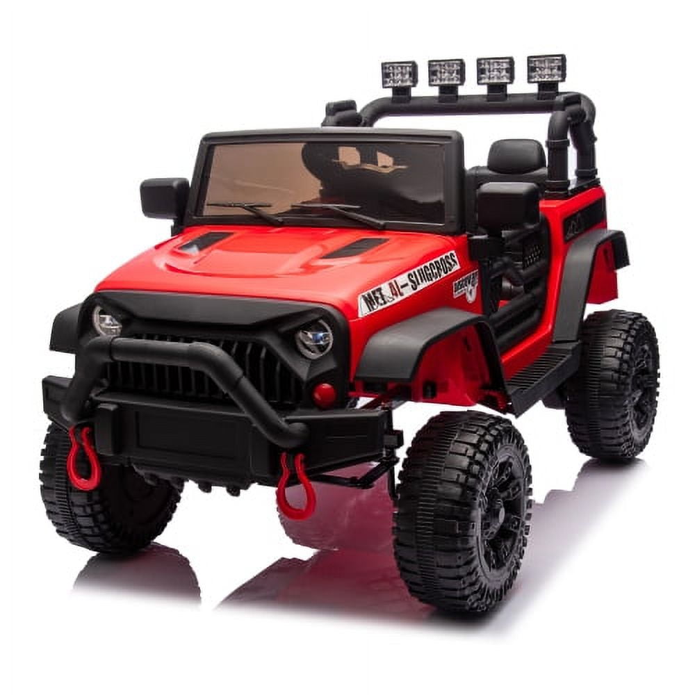 POWANLI 24V Ride on Truck Car,2* 200W Electric Powered Ride on Toys for Kids,2 driving Modes,Kid manual control, W/Parents 2.4G Remote Control, 3 Speeds, LED Lights,MP3,Bluetooth, for kids 3-8, Red