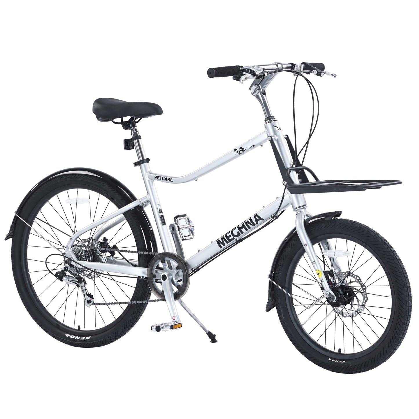 POVANLI 26 Inch Cargo Bike for Women and Men, 7 Speed, Aluminum Alloy Frame, Bicycle Suitable for height 5'4'' - 6'0'' and ages 14 and up, Silver (Gift)