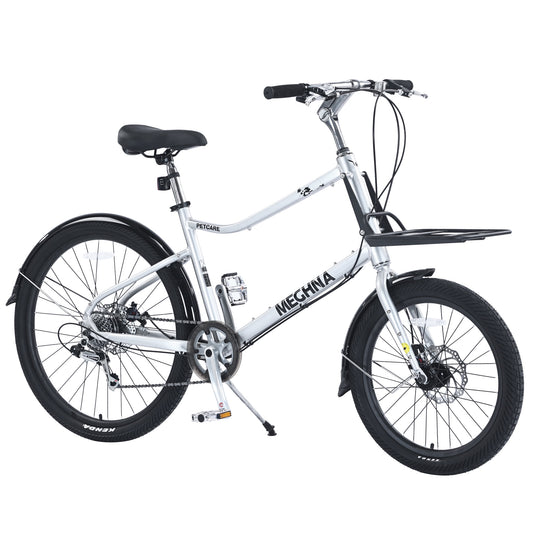 POVANLI 26 Inch Cargo Bike for Women and Men, 7 Speed, Aluminum Alloy Frame, Bicycle Suitable for height 5'4'' - 6'0'' and ages 14 and up, Silver (Gift)
