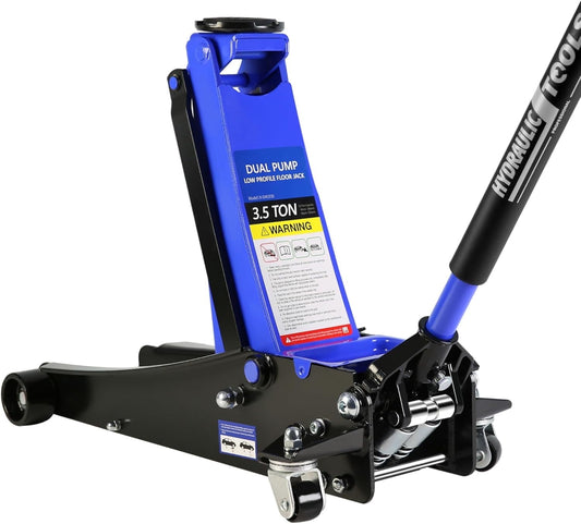 POWANLI 3.5 Ton (7700 lb) Low Profile Floor Jack,Professional Low Profile Hydraulic Jack, Heavy Duty Steel Racing Floor Jack with Dual Piston Quick Lift Pump,Lift Range 4"-21" Blue