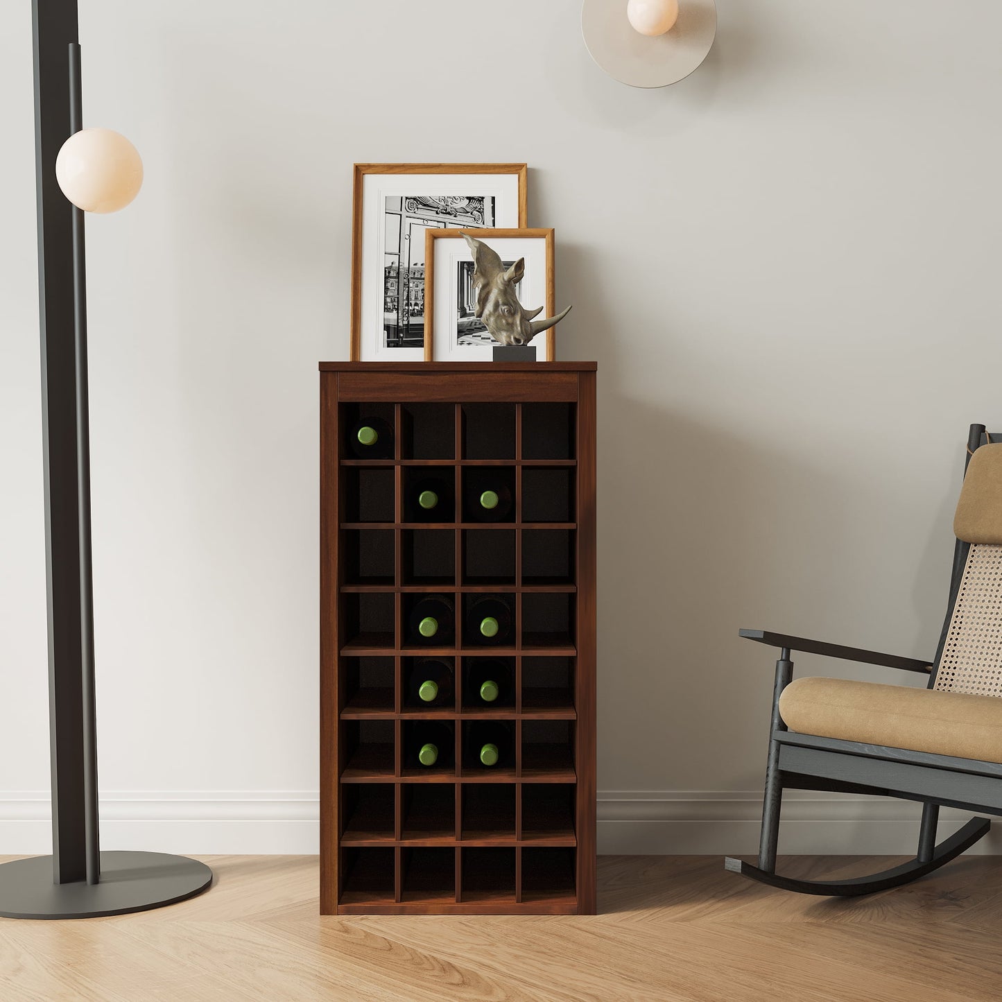 GAKMCIL Stackable Modular Wine Cabinets, Wine Bar Cabinet – 32-Bottle Capacity for Home or Bar – Durable Wooden Structure with Melamine Finish (Walnut Brown) (17.80 L * 15.95"W * 35.43"H)