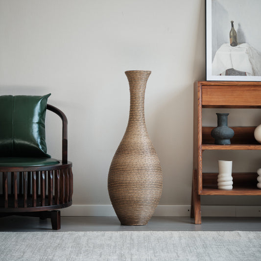 GAKMCIL 40.2-inch Tall Artificial Rattan Floor Vase in Elegant Beige for Home Decor Living Room, Office and Entryway Modern Decorative Vase for Dried or Silk Floral Arrangements (Beige&Grey)