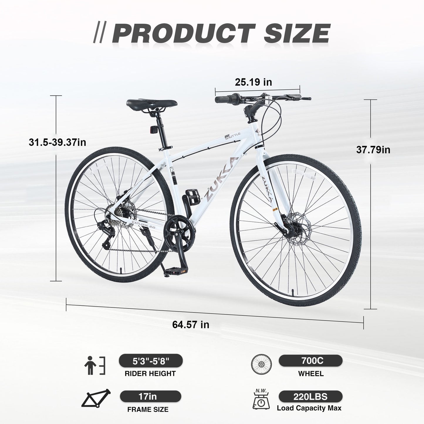 POVANLI 700C Road Bike, 7 Speed Hybrid Bike Aluminum Alloy Frame Double Disc Brakes For men women's City Bicycle, White (Gift)