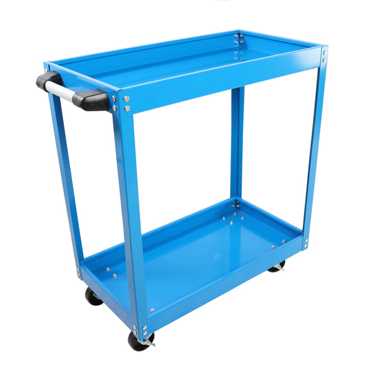 POWANLI 2 Tier Mechanic Rolling Tool Cart, Heavy Duty Steel Utility Cart with Lockable Wheels, 400 LBS Capacity Industrial Service Cart for Garage, Warehouse, Workshop(Blue)