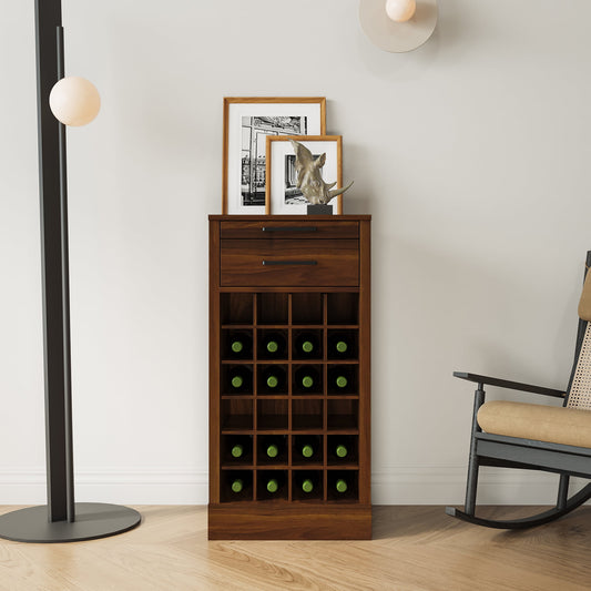 GAKMCIL Stackable Modular Wine Cabinets – 24-Bottle Capacity with Hutch Drawer for Dining, Living, or Home Office, Versatile Organizer - Durable Wooden Structure(Walnut Brown)(17.80L*15.95"W*35.43"H)