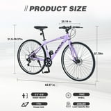 POVANLI 700C Road Bike, 7 Speed Hybrid Bike Aluminum Alloy Frame Double Disc Brakes For men women's City Bicycle, Purple (Gift)