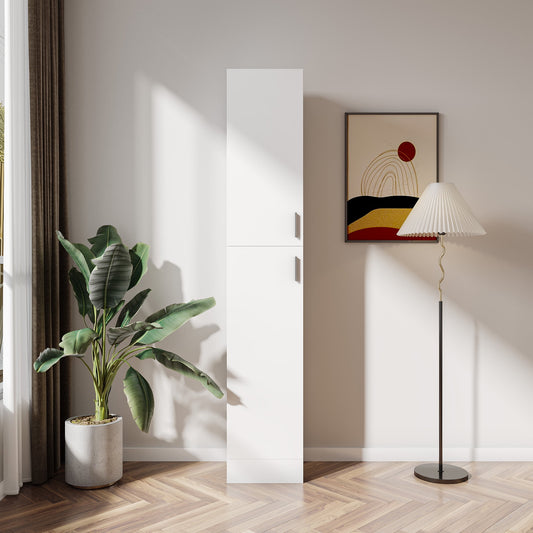 GAKMCIL Storage Cabinet(13.78"*11.50"*74.80"), Modern Freestanding Narrow Storage Cabinet with three inadjustable shelves and two Doors for Living room, Kitchen, Dining Room, Study, Office, White