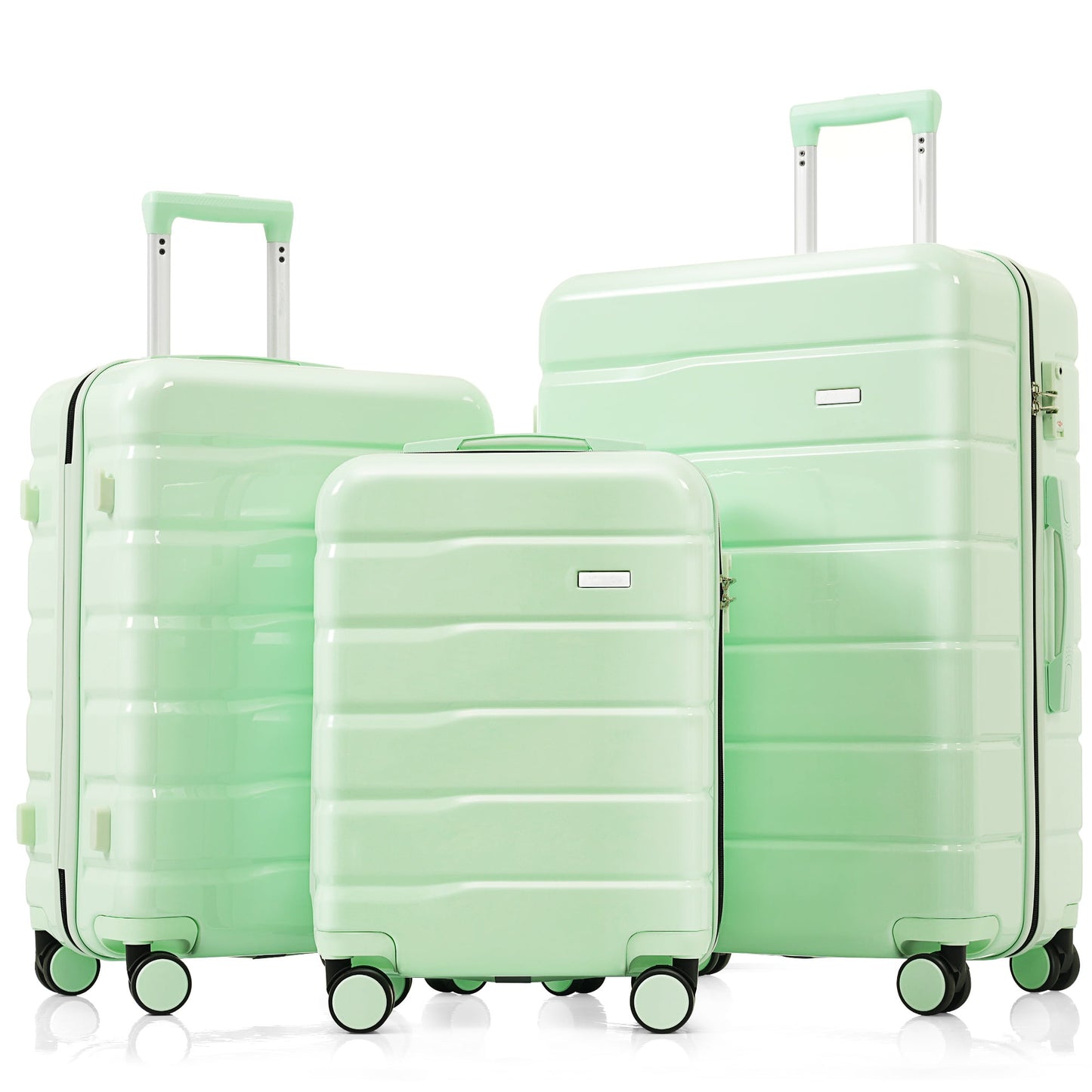 POWANLI 3-Piece ABS Travel Luggage Set,Premium TSA Lock Suitcase Ensemble with 20'', 24'' and 28'' Sizes with 360° Spinner Wheels Light Green