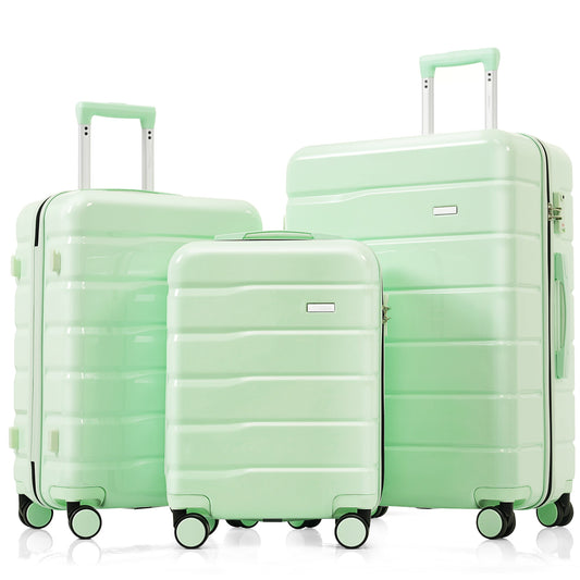 POWANLI 3-Piece ABS Travel Luggage Set,Premium TSA Lock Suitcase Ensemble with 20'', 24'' and 28'' Sizes with 360° Spinner Wheels Light Green