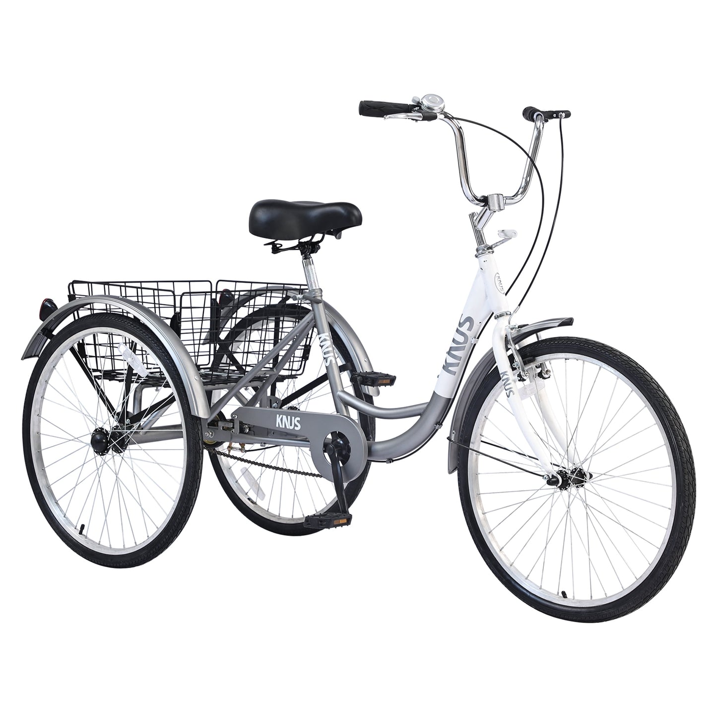 POVANLI Versatile 24'' 3-Wheel Bicycles Adult Tricycle with storage Basket for Convenience and Utility, Load capacity 330lb, Suitable for height 4'11'' - 5'9'', Silver (Gift)