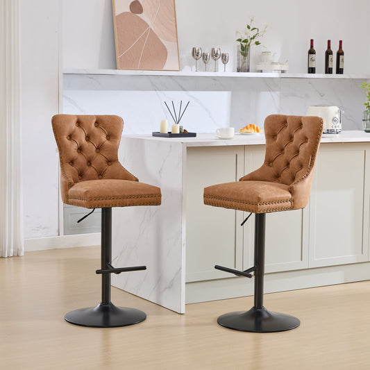 GAKMCIL Thick Black Swivel PU Leather Barstools, Modern Upholstered Bar Stoolswith Adjustable Seat Height from 27-35in, Backs Tufted, 270lb Load for Home Pub, Kitchen Island (Set of 2, Orange)