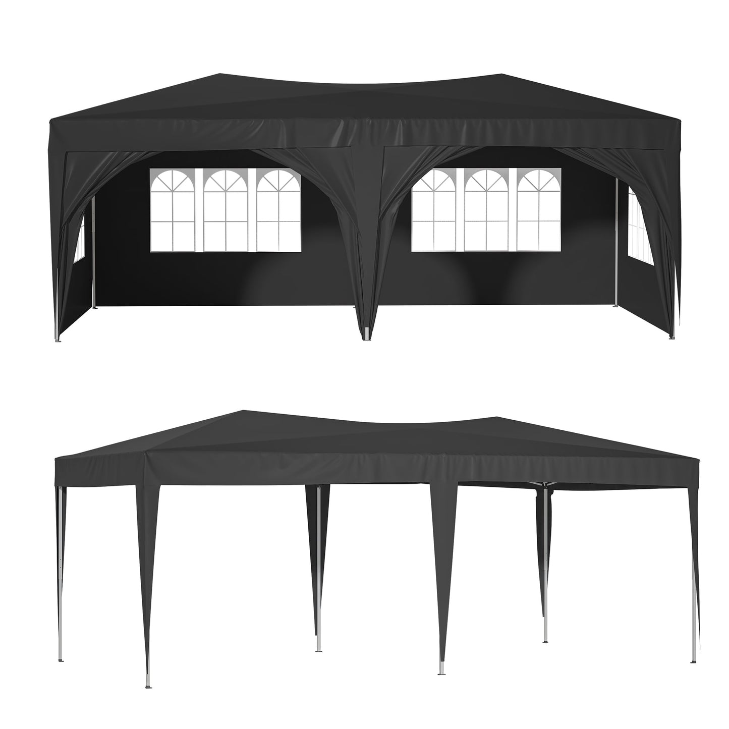 POWANLI 10'x 20'EZ Pop Up Canopy&nbsp;Outdoor Portable Party Folding Tent Gazebo with 6 Sidewalls,Ez Pop Up Outdoor Canopy for Parties with 3 Adjustable Heights,Carry Bag,6 Sand Bags Black