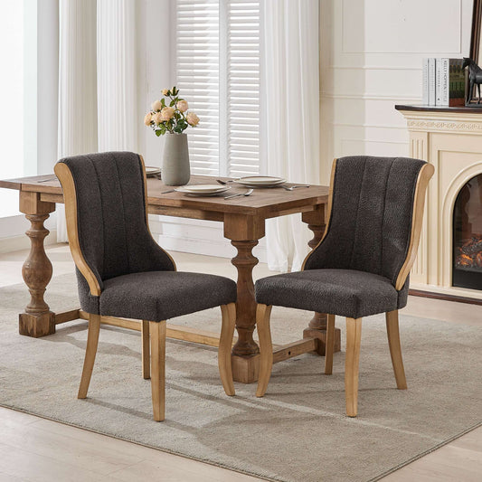 GAKMCIL Mid-Century Snow Velvet Upholstered Dining Chairs (Set of 2) with Curved Wood Trim, Sculpted Legs, Weight Capacity 300lb Load for Dining Room and Kitchen (Gray)