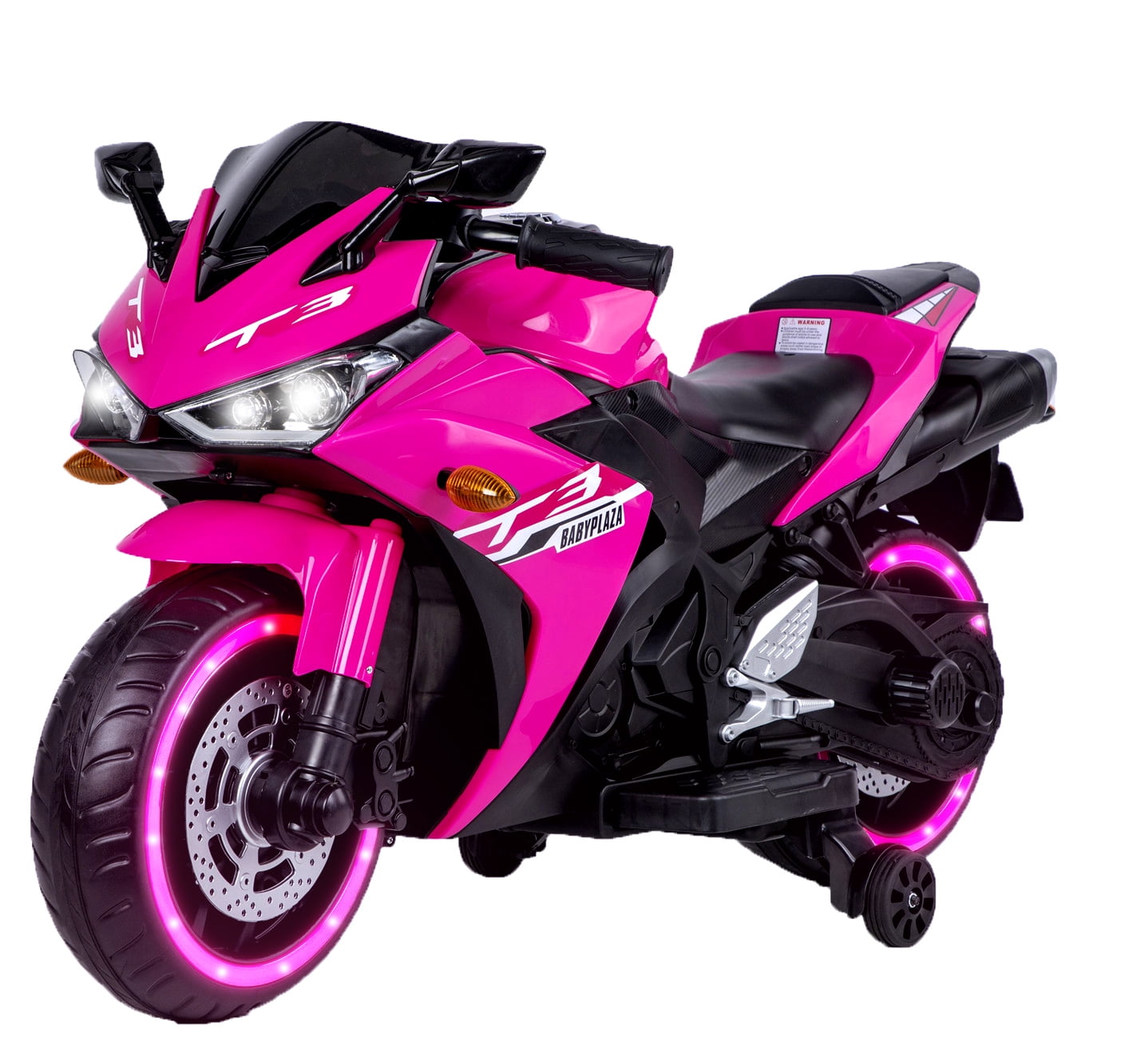 POVANLI  12V Kids Electric Motorcycle with Slow Start,Power Display,Manual Throttle,Light Dashboard,Training Wheels,Lighting Wheels,Bluetooth,USB,MP3,Early Education for Children Aged 3-6,Gift(Pink)