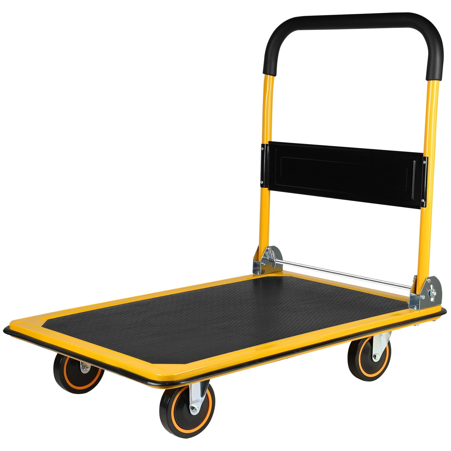 POWANLI Foldable Platform Truck, Push Dolly 660 LBS Weight Capacity, 360 Rolling, Folding Hand Truck for Luggage, Travel, Office, House (Yellow & Black) (35.4" x 24" x 34.6")