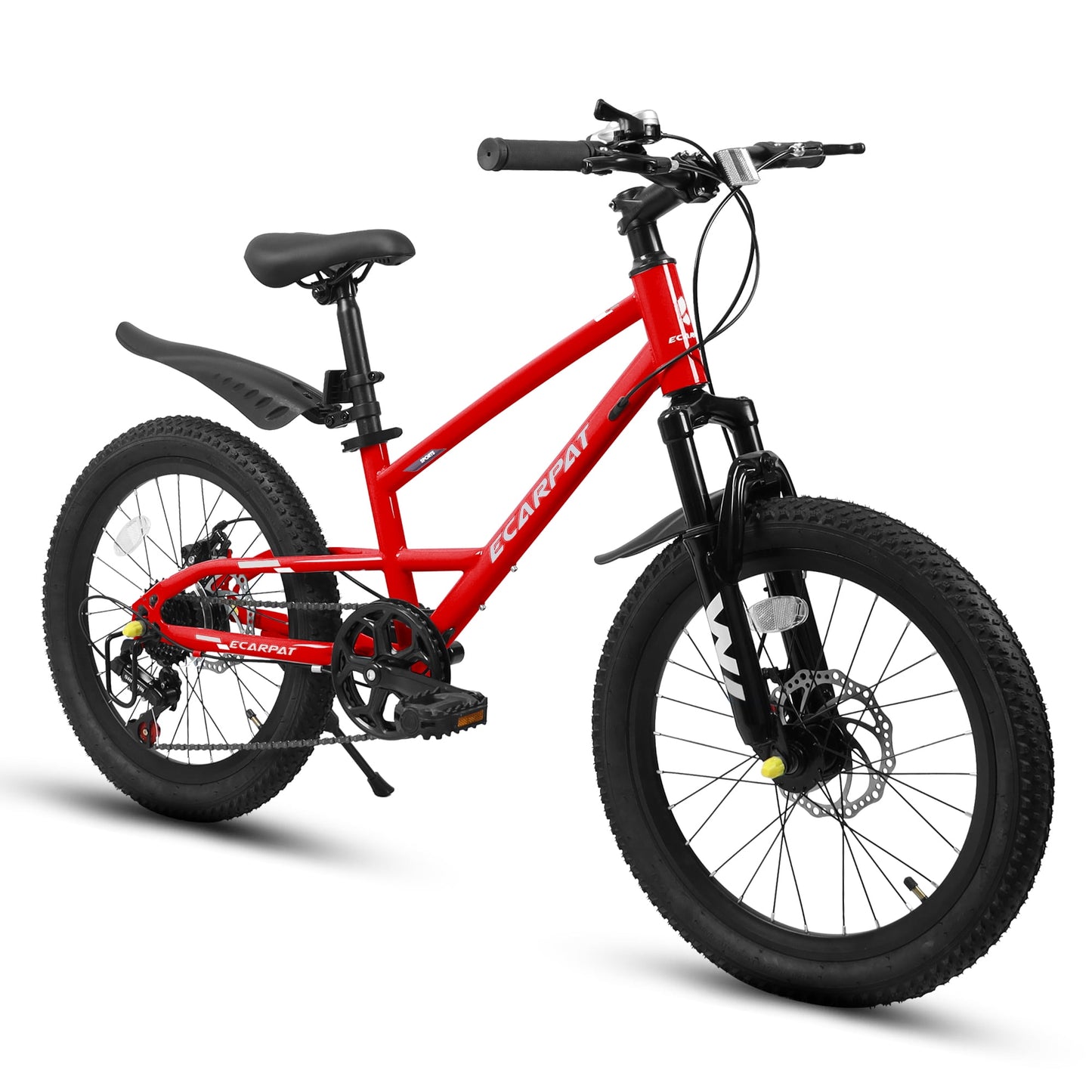 POVANLI 20" Kids Mountain Bike for 5-8 Boys & Girls with 7-Speed, Front Suspension, Dual Disc Brakes and Fender, Children's Lightweight Steel Frame Bicycle, 85% assembled for Children's Gift (Red)
