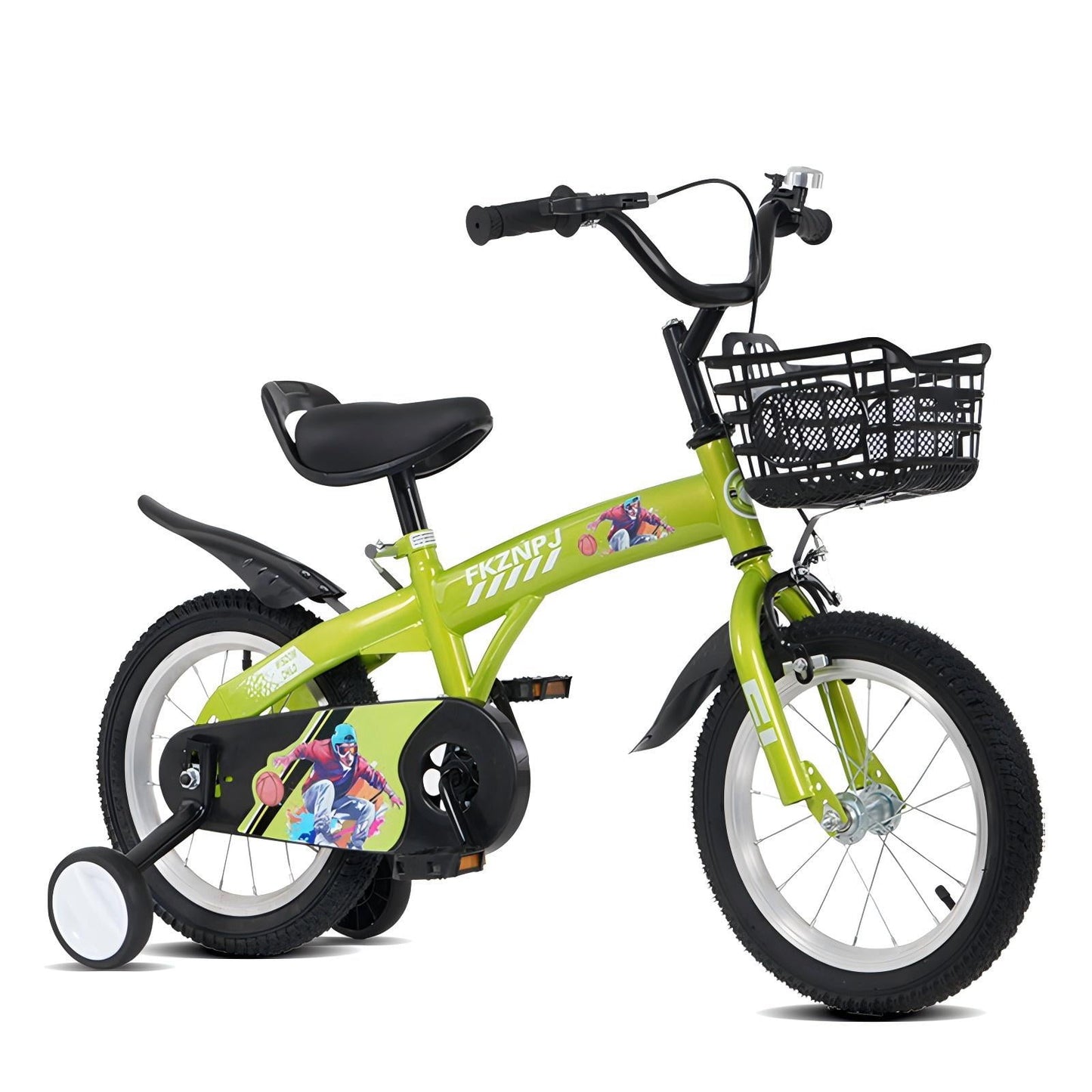 POWANLI 16 inch kids bike with training wheels and stand Adjustable saddle Suitable for boys and girls aged 4-8 years tall Height 41-53 inches,around 85% assembled body,With storage frame,Gift(Green)