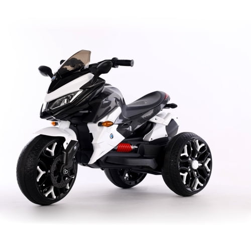 POVANLI 12V 3 Wheels Kids Ride on Motorcycle with Slow Start,Power Display,PU Seat,Training Wheels,Manual Throttle,Lighting Wheels,Bluetooth,USB,MP3,Early Education for Children Aged 3-5,Gift(White)