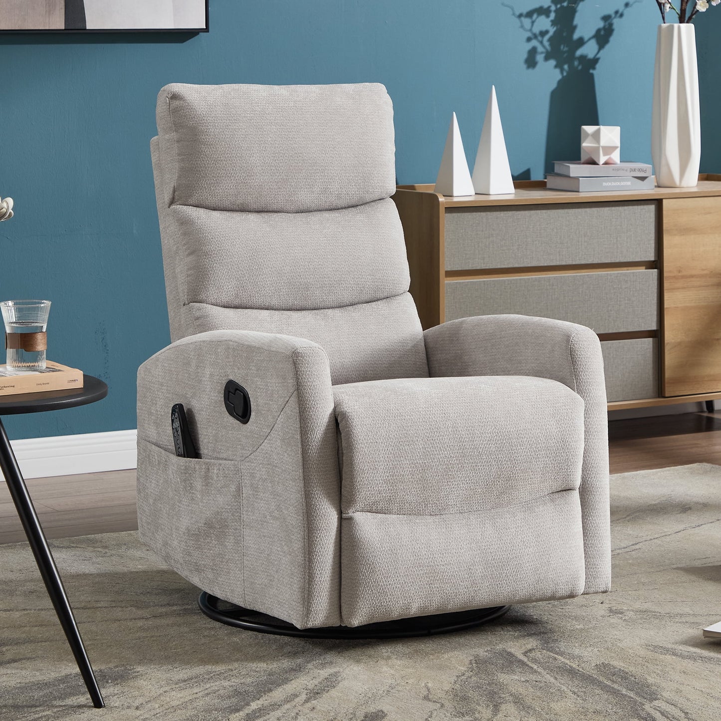 GAKMCIL Manual Recliner Rocking Chair with Massage and Heating, 3 massage modes, 8 vibrating nodes (back, lumbar, thighs, legs), 15/30/60 minute timing function, Max load 400lb, Gift (Light Gray)