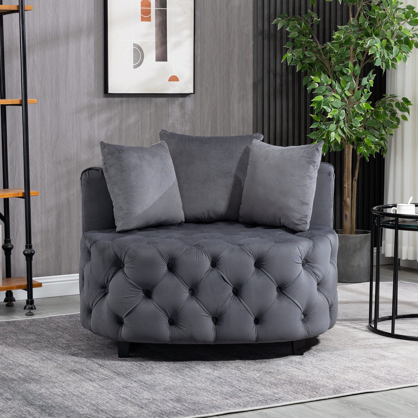 GAKMCIL Mid Century Modern Upholstered Accent Chair,Classical Barrel Chair,Retro Leisure Velvet Single Comfortable Sofa for Living room/Bedroom Leisure Sofa Chair (Gray) (36.60"L * 40.60"W * 33.10"H)