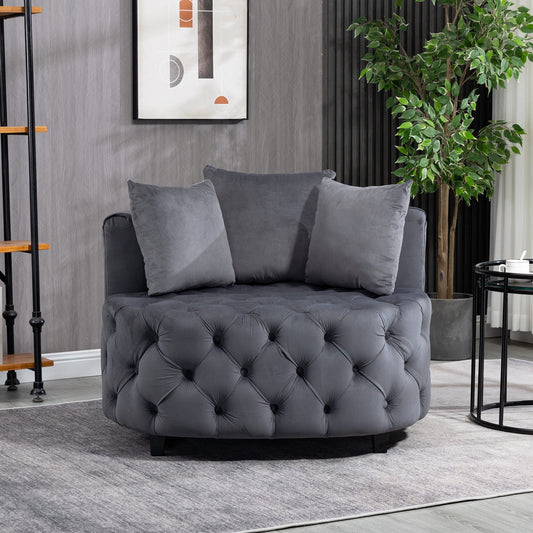 GAKMCIL Mid Century Modern Upholstered Accent Chair,Classical Barrel Chair,Retro Leisure Velvet Single Comfortable Sofa for Living room/Bedroom Leisure Sofa Chair (Gray) (36.60"L * 40.60"W * 33.10"H)