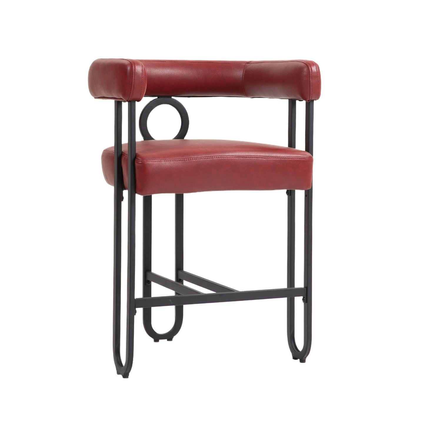 POWANLI PU Leather Bar Stools (Set of 1), Modern Upholstered Bar Chair with Back & Footrest, Black Metal Frames, for Bar Kitchen Island Restaurant Bistro , Club (Wien Red)