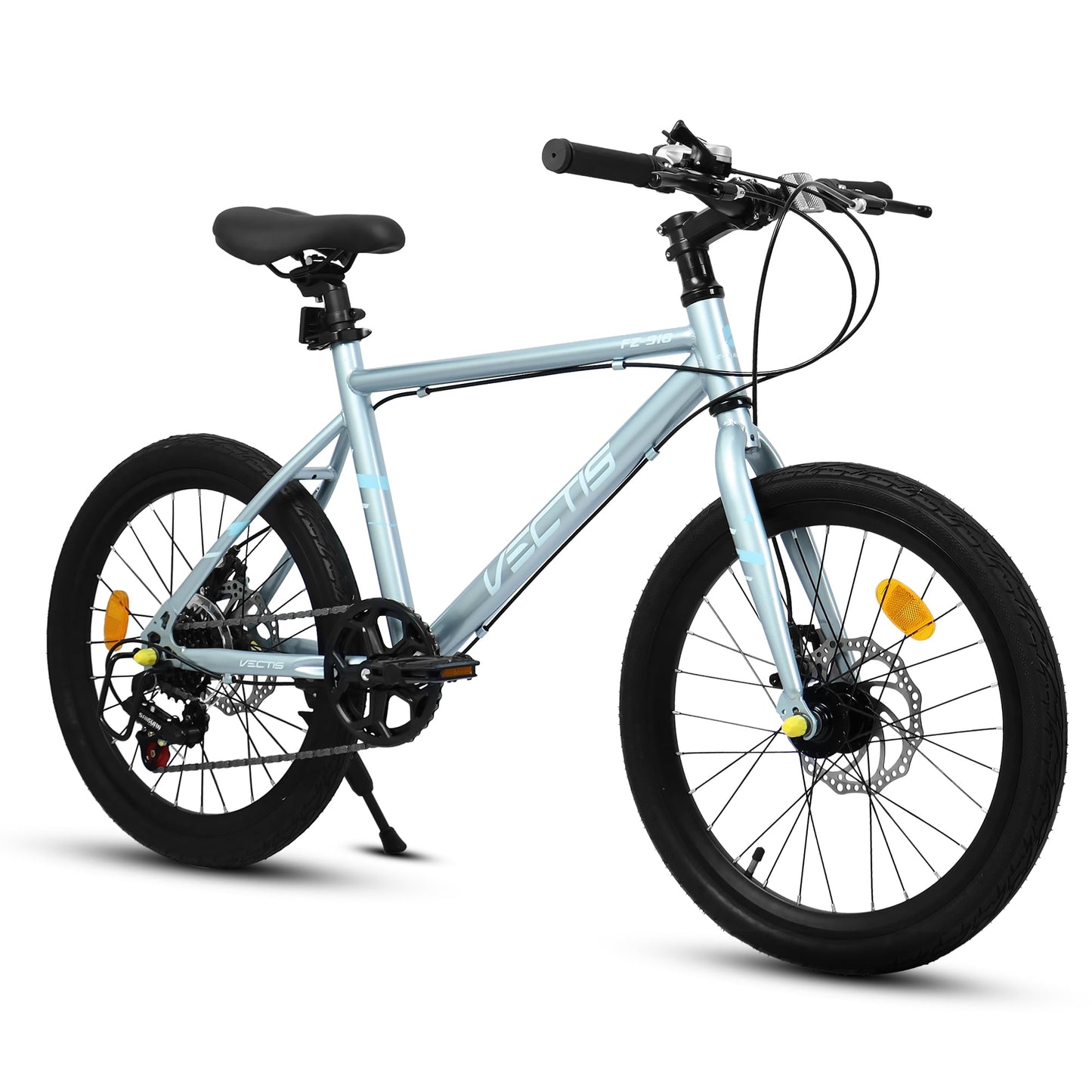 POVANLI 20" Kids Mountain Bike for 5-8yr or 4'-4'8" Boys & Girls, Lightweight Steel Frame Bicycle with 7-Speed, Front Suspension, Dual Disc Brakes & Fender, 85% assembled for Children's Gift (Silver)