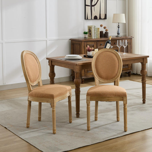 GAKMCIL Fabric Dining Chair, Upholstered Dining Room Chairs, Exquisitely Carved French Solid Wood Frame, Density Foam, Steel Spring Lining, Weight Capacity:300lb, Tan (Set of 2)