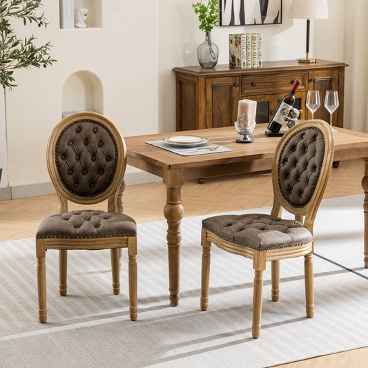 GAKMCIL PU Faux Leather Dining Chair with French Solid Wood Frame, Hand Pull Button Decoration, Nailed Headdress Edge, Density Foam, Steel Spring Lining, Weight Capacity:300lb, Brown (Set of 2)