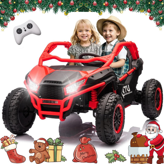 POWANLI 24V 2 Seater Ride on UTV Toy Car for Kids W/Parents Control Remote, Off-Road Electric Vehicles, 400W Super Power 3 Speeds 3.73-4.97MPH, W/Bluetooth Music, Horn, Gift for 3-8 Boy&Girl(Red)