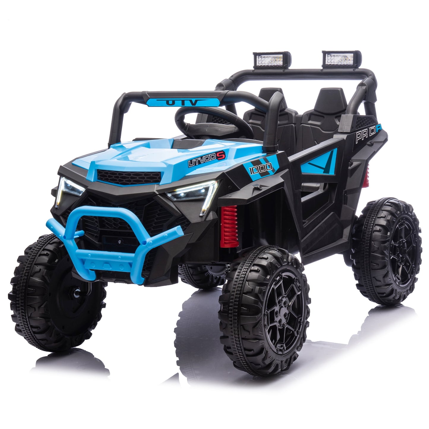 POVANLI 24V 400W Kids Ride On Electric UTV Car W/Parents Remote ,Slow start,Two driving modes,Power Display,LED Lights,Advanced center panel with USB,MP3,Bluetooth for Children Aged 3-5,Gift(Blue)