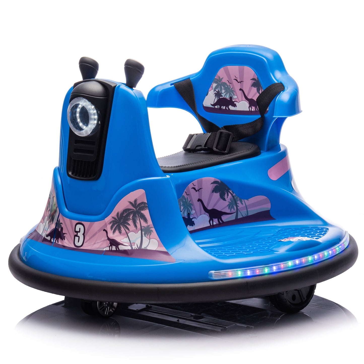 CAMSCH 12V Kids Ride on Bumper Car W/Parents Control, Slow Start, Power Display, Rotate 360 Degrees, Bumper Strip, Light Belt, MP3, Bluetooth, Bonus Stickers for Children Aged 2-5, Gift (Blue)