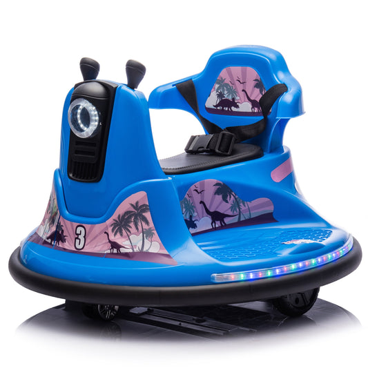 CAMSCH 12V Kids Ride on Bumper Car W/Parents Control, Slow Start, Power Display, Rotate 360 Degrees, Bumper Strip, Light Belt, MP3, Bluetooth, Bonus Stickers for Children Aged 2-5, Gift (Blue)