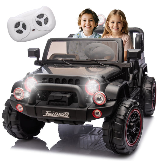 POWANLI 24V 2 Seater Kids Ride on Jeep Toy Car W/Parent Remote, Electric Truck for Kid w/ 2*200W Moter, 3 Speeds, Multifunctional Dashboard, Bluetooth Music, USB, Toy Gift for 3-8 Boy&Girl(Black)