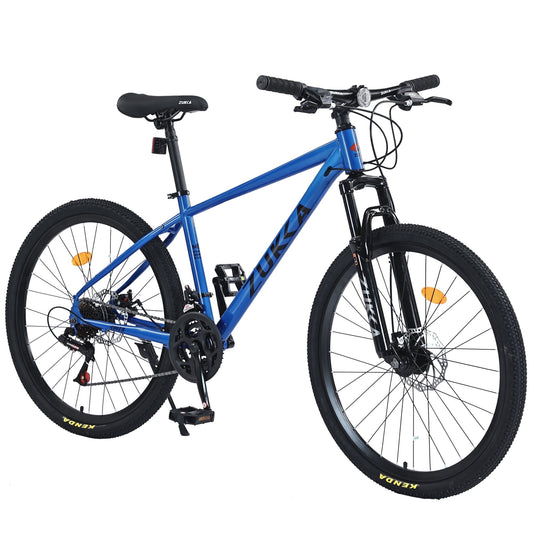 POVANLI 26 inch Mountain Bike 24 Speed Suspension Fork 26*1.95 Inflatable rubber tires for Men/Women,Double Disc Brakes,85% assembled,Adults ages 14+,Gift(bule)