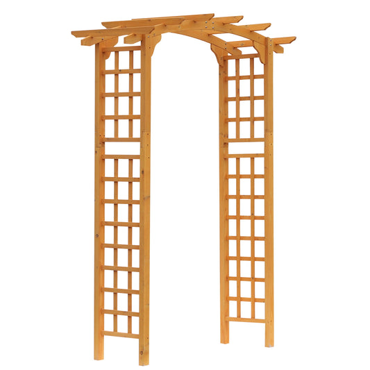 POVANLI 90'' Premium Outdoor Wooden Arbor Arch with Trellis, Arc top, Pergola Arch for Climbing Plants, Wood Garden Yard Lattice, Wedding Arch for Ceremony, 63''(L) x 28.25''(W) x 90''(H)