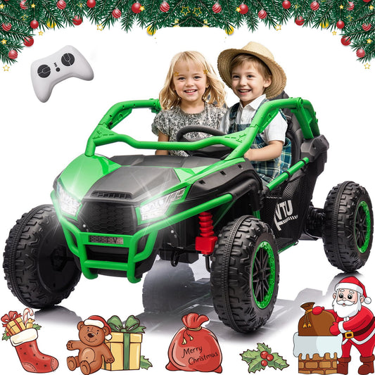 POWANLI 24V 2 Seater Ride on UTV Toy Car for Kids W/Parents Control Remote, Off-Road Electric Vehicles, 400W Super Power 3 Speeds 3.73-4.97MPH, W/Bluetooth Music, Horn, Gift for 3-8 Boy&Girl(Green)