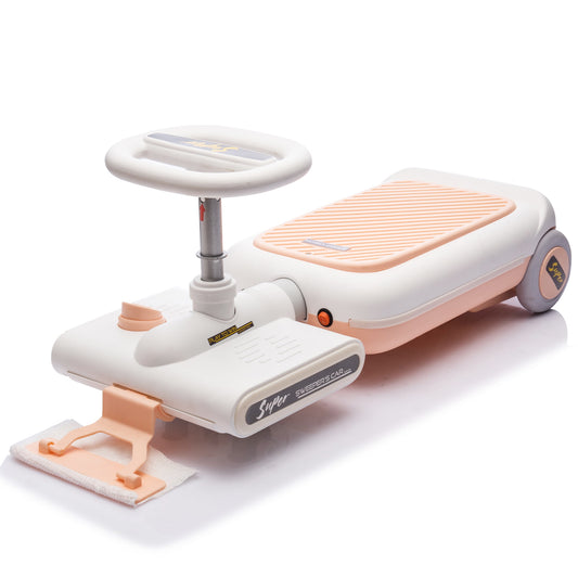 CAMSCH 12V 3 in 1 Kids Electric Cleaning Go Kart,Front with Mop for Cleaning,6cm Extendable Chassis,Mood Light and Music,Setickers,66.14LBS Capacity,2MPH Speed for Children Aged 3-6,Gift(Pink)