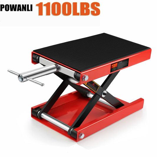 POWANLI 1100lbs Motorcycle Lift, Motorcycle Jack with 16.5" Wide Deck, Motorcycle Scissor Lift Jack with Socket Handle Safety Bar, Motorcycle Stand for Dirt Bike Touring Cruiser