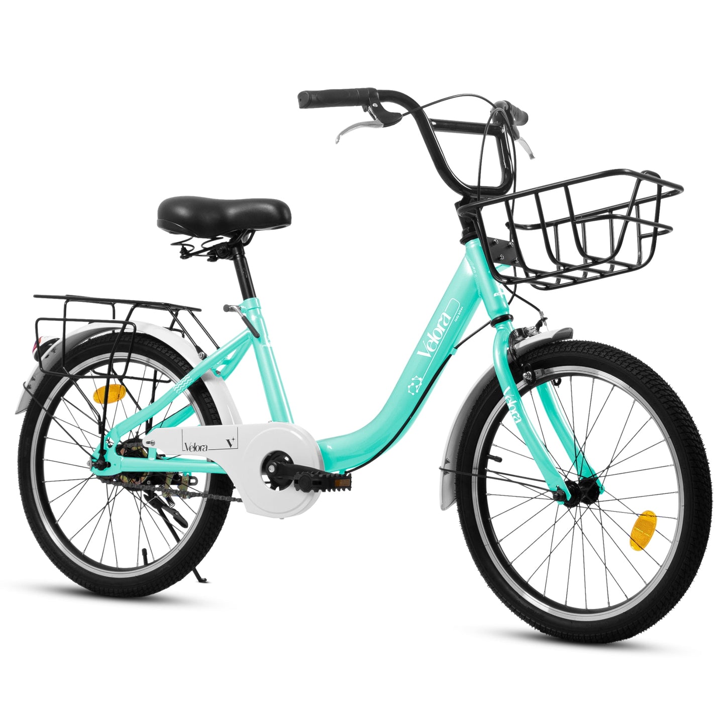 POVANLI 20" Kids Bike for 5-8 Boys & Girls with Basket, Rear Seat, Chain Guard, Coaster Brake & V-Brake, Children's Lightweight Steel Frame Bicycle, 85% assembled for Children's Gift (Green)