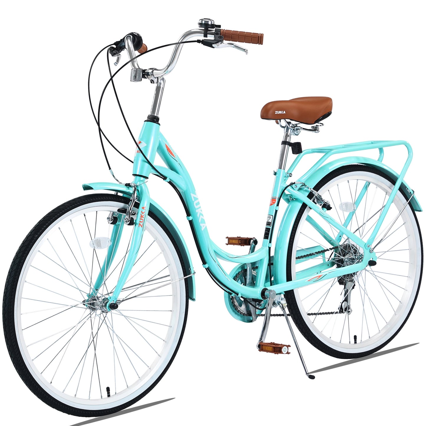 POVANLI 24" Lady Bike with 7 Speed Adjustment,Steel Frame Ladies Bicycle for 10+Years Old Blue+Green
