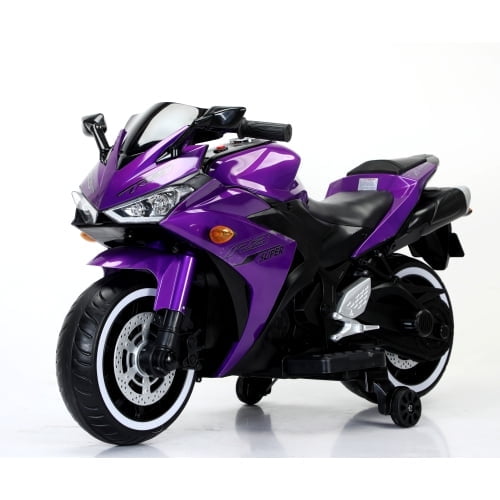 CAMSCH 12V Kids Electric Motorcycle with Slow Start,Power Display,Manual Throttle,Light Dashboard,Training Wheels,Lighting Wheels,Bluetooth,USB,MP3,Early Education for Children Aged 3-6,Gift(Purple)