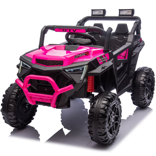 POVANLI 24V 400W Kids Ride On Electric UTV Car W/Parents Remote ,Slow start,Two driving modes,Power Display,LED Lights,Advanced center panel with USB,MP3,Bluetooth for Children Aged 3-5,Gift(Pink)