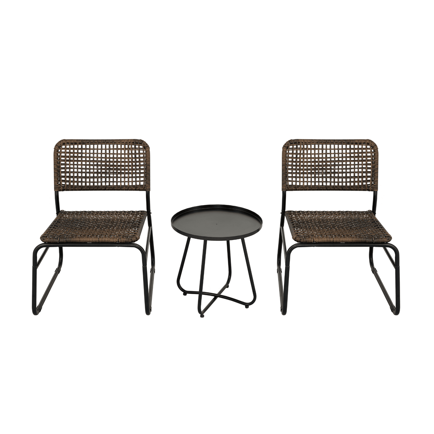 3 Piece Patio Furniture Set Mixture Pattern PE Rattan Steel Frame And Modern Round Table, Brown and Black