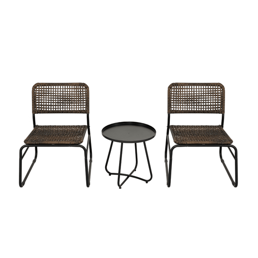 3 Piece Patio Furniture Set Mixture Pattern PE Rattan Steel Frame And Modern Round Table, Brown and Black