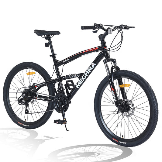 POWANLI 26 inch Mountain Bike 21-Speed Dual Suspension Aluminum Alloy Frame for Boys/Girls/Men/Women,26*2.1 Inflatable rubber tires,85% assembled,Adjustable Seat,Adults ages 14+,Gift(Cyan)