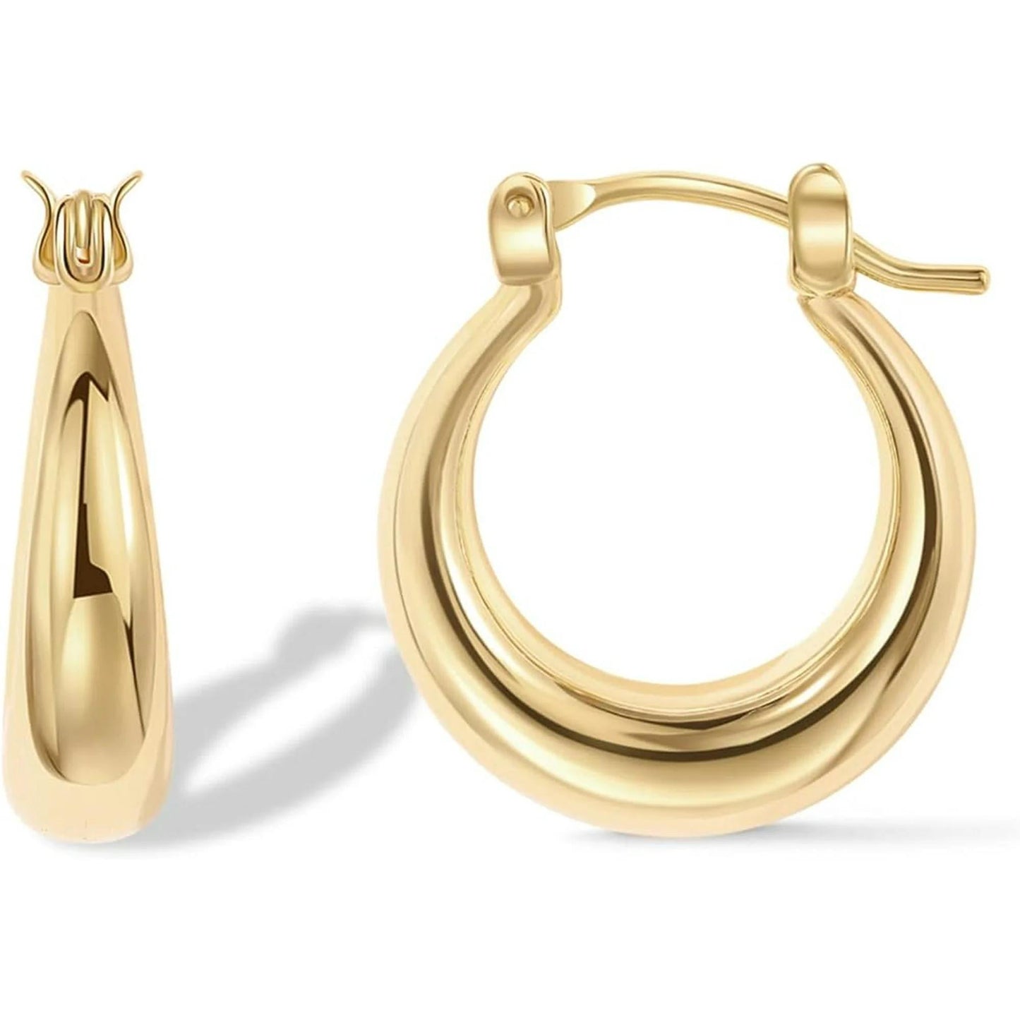 POWANLI 18K Gold Plated Chunky Hoop Earrings for Women Thick Lightweight Trendy Gold Hoops