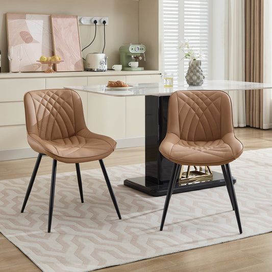 GAKMCIL PU Leather Upholstered Dining Chairs with Porous Design, Height Adjustable Leg Covers, Thick Cushion, Metal Legs, 300lb Load for Dining Room, Kitchen, Living Room (Set of 2, Khaki)